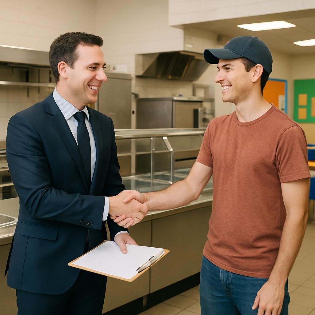 empresario contratando a trabajador de manipulador de alimentos